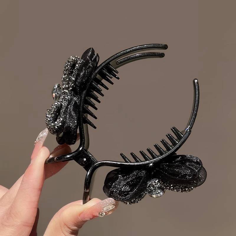 ✪Kẹp tóc búi nơ đá rhinestone cao cấp cho phụ nữ, kẹp tóc đuôi ngựa phía sau đầu, phụ kiện tóc mới 2024 K0KB