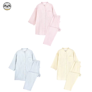 Phong cách Nhật Bản Muji Style / Bộ đồ ngủ nữ tay ba phần tư bằng sợi Cotton mịn liền mạch / Bộ đồ mặc nhà bằng Cotton nguyên chất dành cho nữ