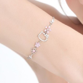 [Tôn vinh hoa đào] Vòng tay hoa đào HelloKitty Nữ hoạt hình dễ thương Thiết kế tinh tế Niche ins Bạc 925 Vòng tay thời trang phù hợp 5.16 FPUZ