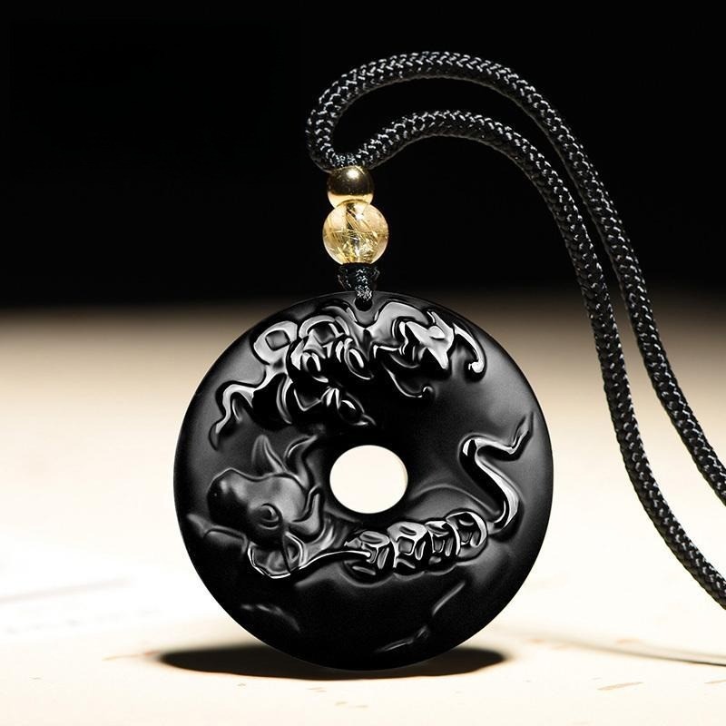 Tự Nhiên Obsidian Cung Hoàng Đạo Khóa An Toàn Mặt Dây Chuyền Nam Nữ Vòng Cổ
