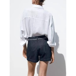 Quần short Zara made in Morocco jean sậm không mài viền chỉ trắng