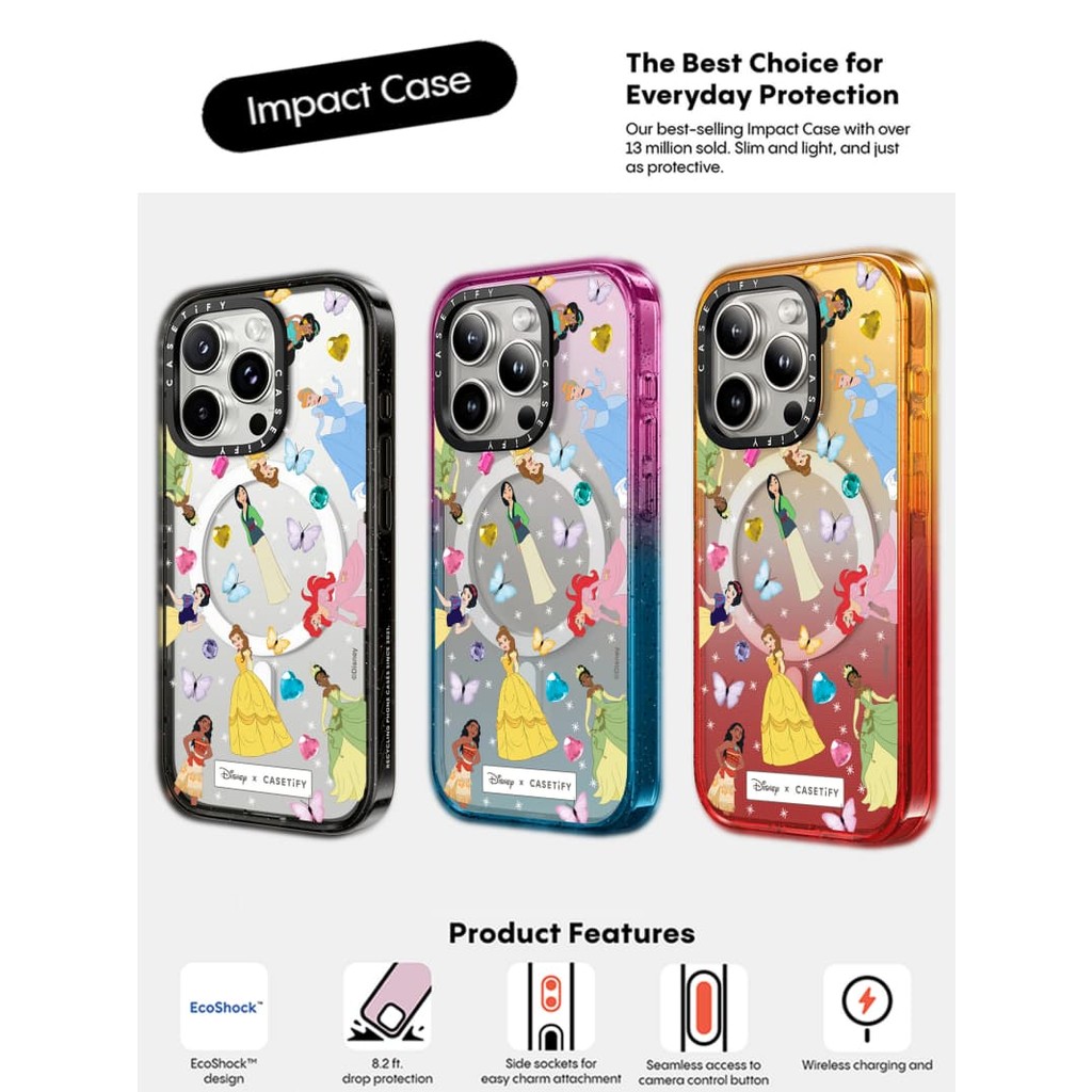 CASECASE X Disney Princess Case Black Edge Peach Haze Cotton Candy Collection Color Clear Hard Case Impact Case cho Apple IPhone 12 13 14 15 16 Pro Max Plus có hộp
