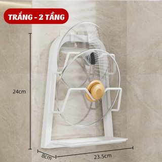 Kệ Cài Vung Dán Tường Thép Cacbon Chống Gỉ, Giá Để Nắp Nồi Kem Khay Hứng Nước Thông Minh