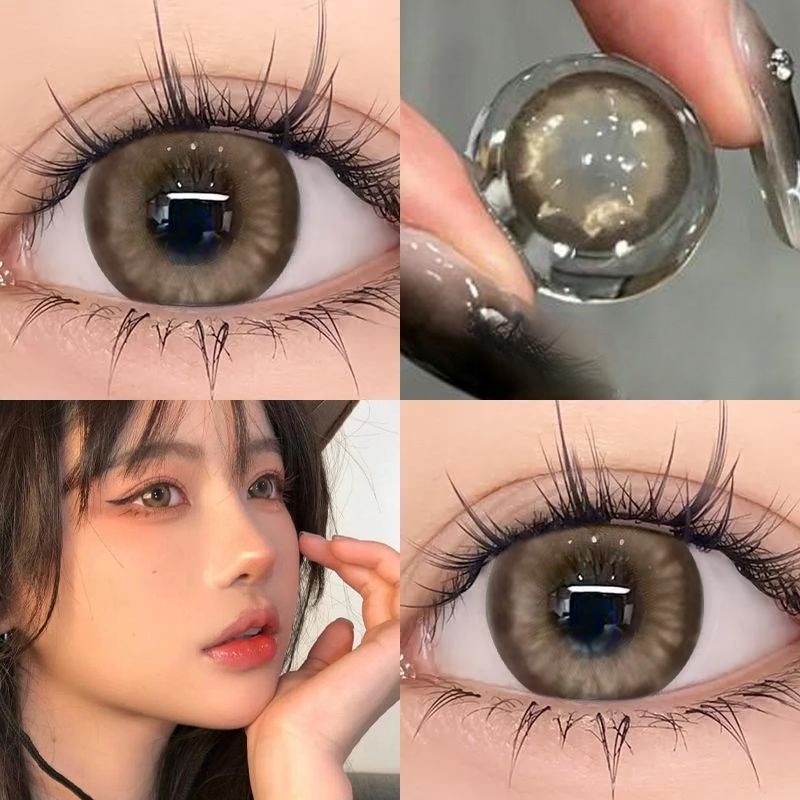 Set 2 Kính Áp Tròng Màu Đen contact lenses 0~ -8.00 black len 14.2mm lens cận lens nâu bean black 024