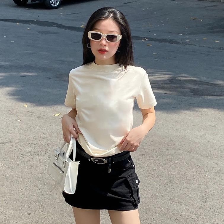 Áo Thun Baby Tee Nữ Trơn Dáng Ôm Cổ Tròn, Tay Ngắn Đơn Giản A5784