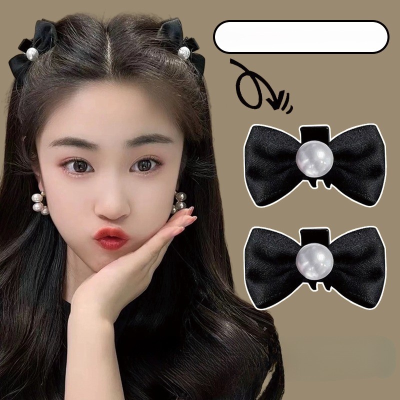 Kẹp Tóc Nhỏ Nơ Đen Phong Cách Retro Mới