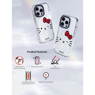 Casetify X Hello Kitty Face Clear Case Hút Từ Tính Trong Suốt Cứng Acrylic Mặt Sau TPU Edge Case Vỏ Điện Thoại Ốp Lưng Tác Động Cho Apple IPhone 13 14 15 16 Pro Max