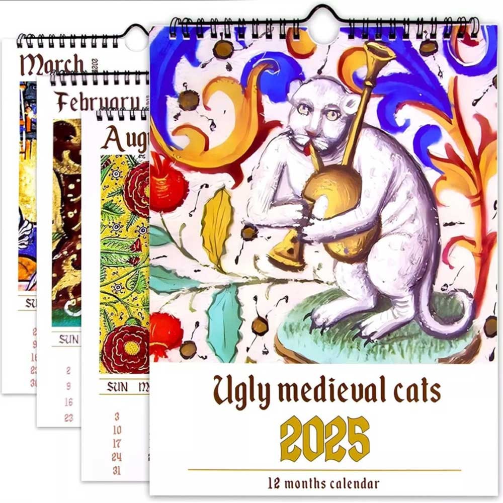 2025 Ugly Medieval Cats Calendar Strange Medieval Wall Decor Calendar