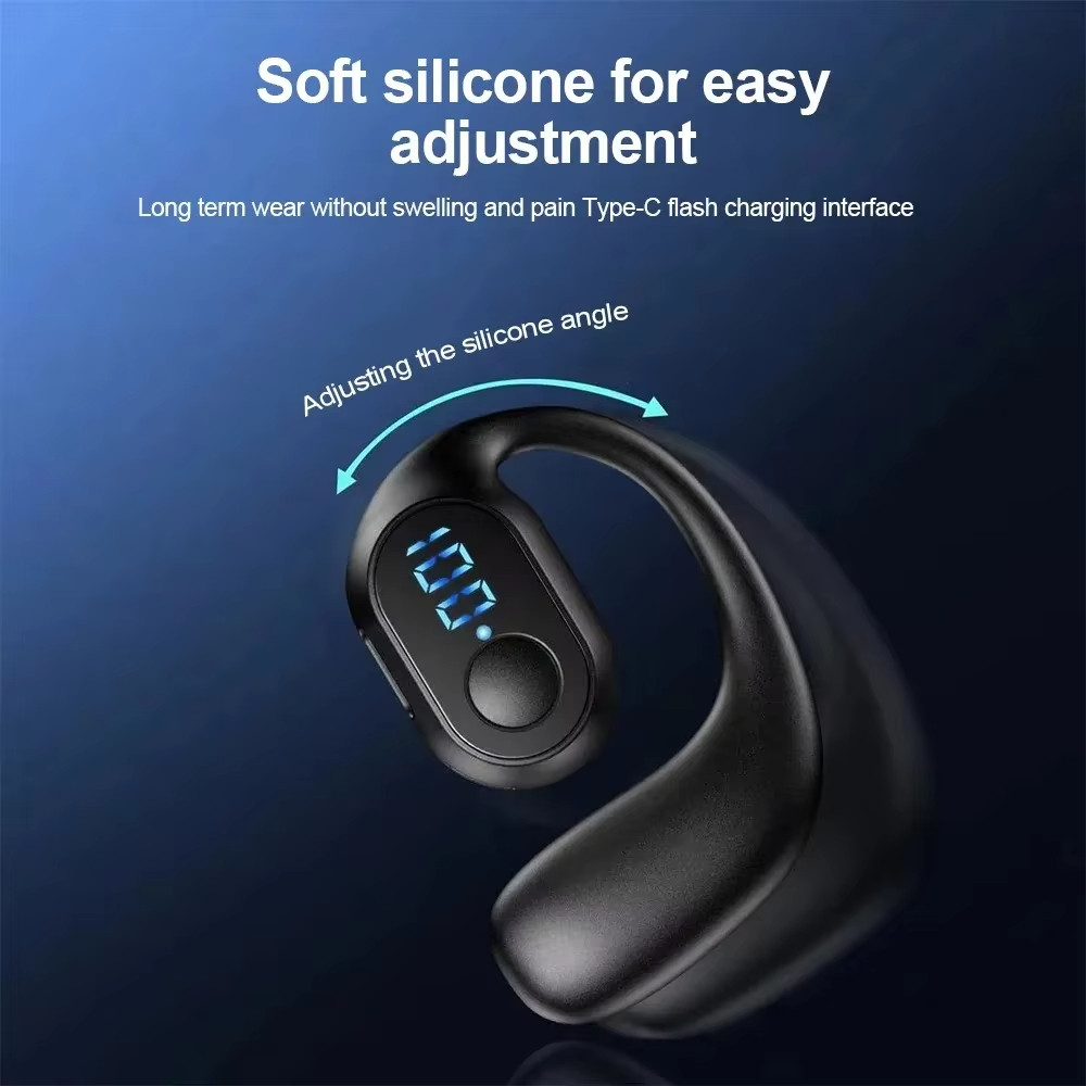 Tai nghe không dây Bluetooth 5.4 Tai nghe dẫn truyền xương nhẹ Tai nghe Móc tai Màn hình LED Gọi HD Mic Âm thanh vòm Tai nghe