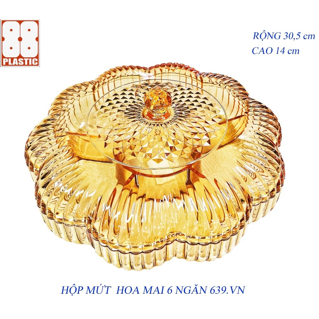 Hộp Đựng Mứt Tết Hoa Mai 6 Ngăn Cao Cấp Vinh Nam Hộp Bánh Kẹo Sang Trọng Khay Đựng Mứt Tết