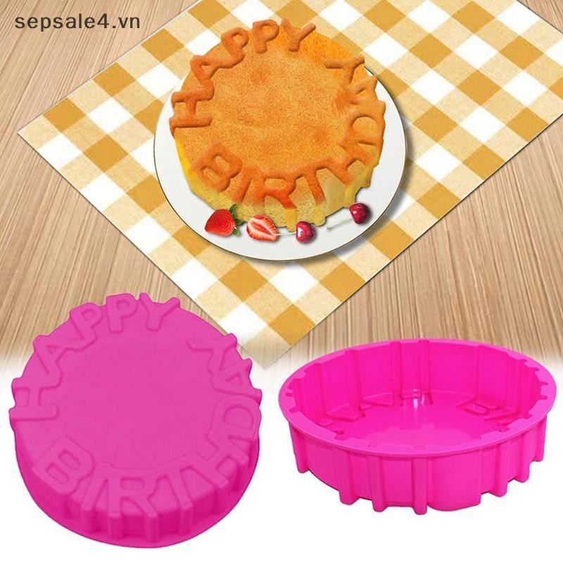 # Mới # Happy Birthday Chảo nướng tròn Mousse Khuôn silicon Khay nướng bánh DIY.