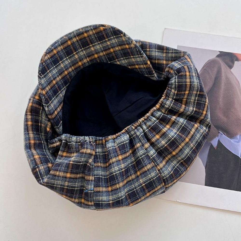 Mũ đám mây kẻ sọc FUJIZOU, Mũ nồi lưới Cotton Polyester, Thường ngày mỏng phong cách Nhật Bản Màu sắc tương phản cho nữ Mũ hình bát giác Đảng