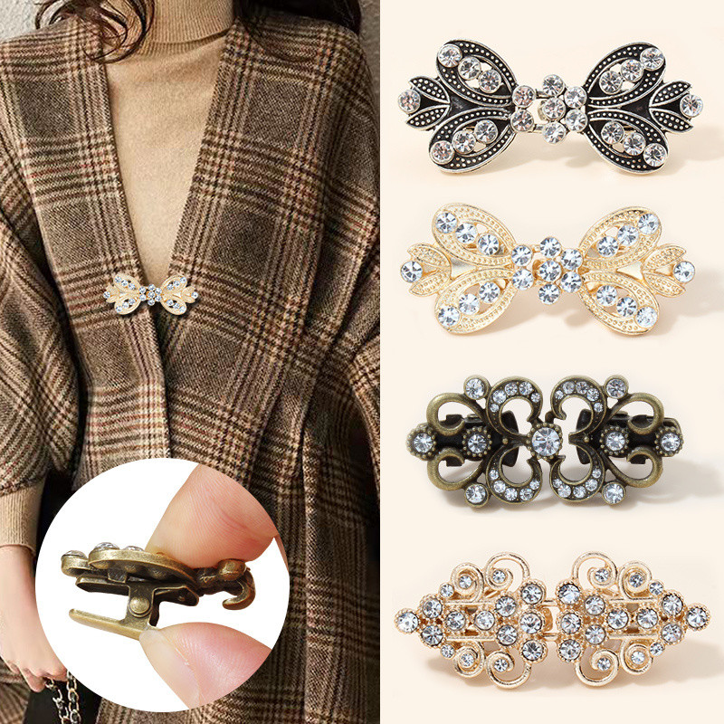 Hán phục cài khuy kim loại Áo len cardigan Áo khoác lông thú Nữ Cài Khuy áo cố định mẹ con cài khuy móc