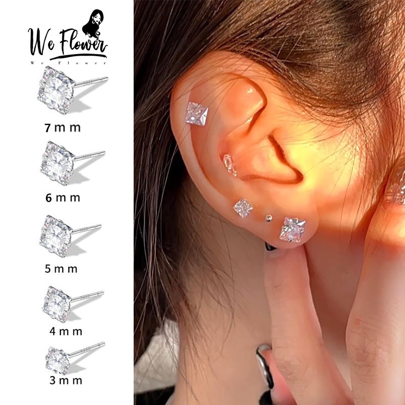 WeFlower 1 Sang Trọng s925 Bạc Zircon Cube Xuyên Bông Tai Cho Nữ Bé Gái Hàng Ngày Đeo Vuông Bông Tai Trang Sức