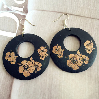 Ghgl❤️T Hợp Thời Trang Retro In Hoa Văn Bông Tai Gỗ Tròn Lớn Phóng Đại Bông Tai Nữ Hàn Quốc Thời Trang Độc Đáo Bông Tai