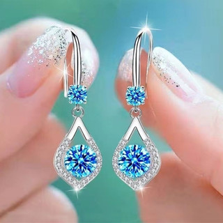 Hoa Tai Giọt Nước Bạc S925 Hoa Tai Kim Cương Mosan Màu Xanh Hồng Hoa Tai Kim Cương Mosan Quà Tặng Nữ S82