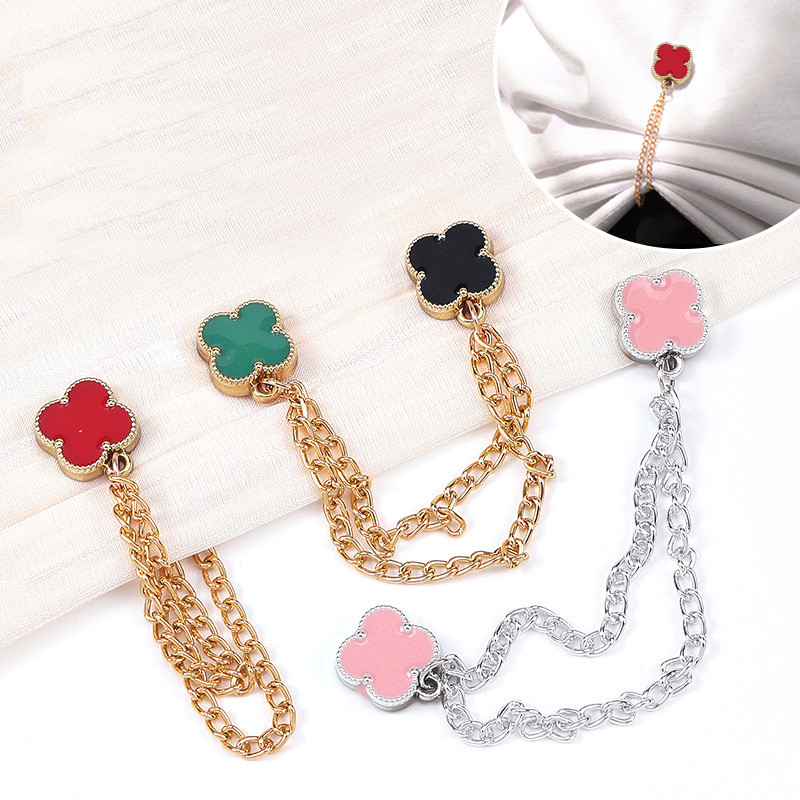 [Yunyuan] Phiên bản Hàn Quốc Cỏ Ba Lá Khóa Từ Tính Dây Xích Quần Điều Chỉnh Chân Áo Sơ Mi Cổ Trang Trí Dây Xích Trâm Cài Không May Khóa Từ Tính