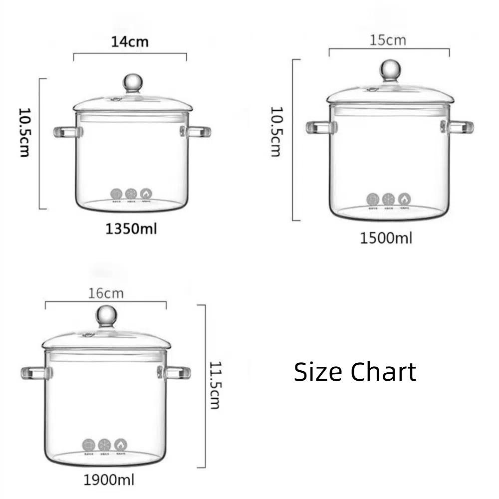 Nồi thủy tinh HOBBYIN, có nắp Chậu súp thủy tinh Borosilicate cao, Chịu nhiệt đa năng 1350 / 1900ml có tay cầm Nồi nấu cảm ứng Gas