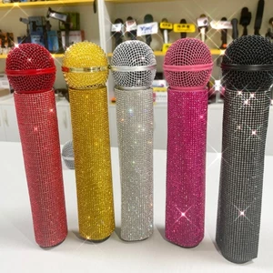 OXXGGKAO Vỏ micro trang trí Kim cương giả Mic Bảo vệ tay áo với thiết kế lấp lánh cho ca sĩ và người biểu diễn