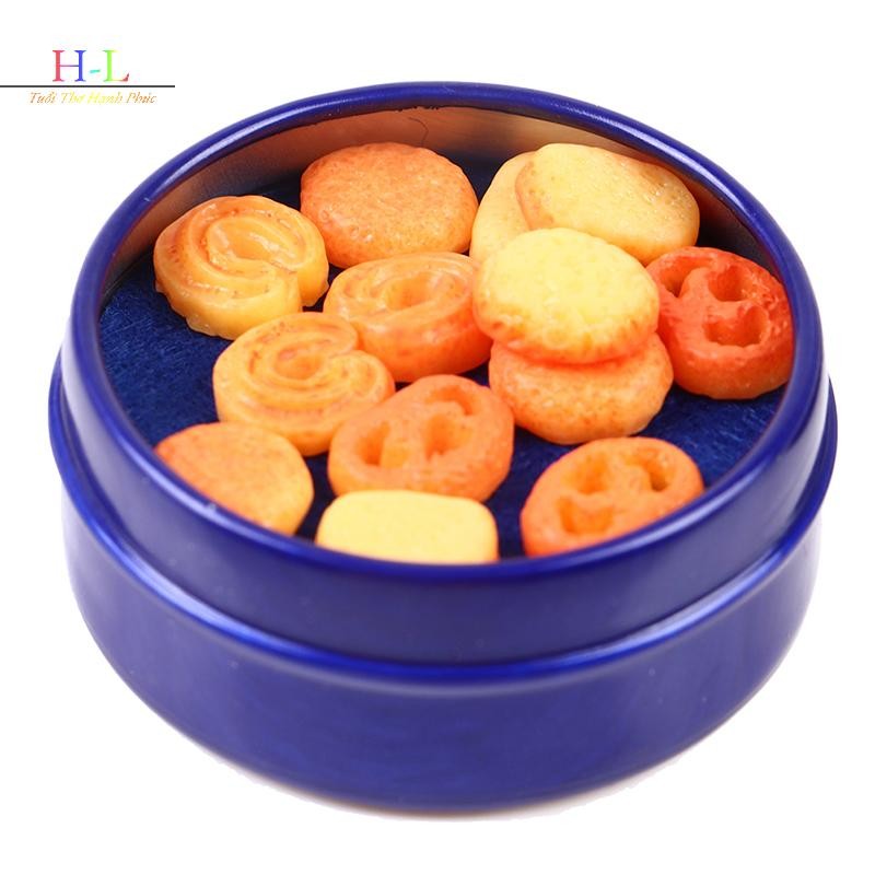 HL 1 Cái 1 / 12 Nhà Búp Bê Thu Nhỏ Bánh Quy Đan Mạch Hộp Thiếc Màu Xanh Bộ Phụ Kiện Nhà Bếp LMWU