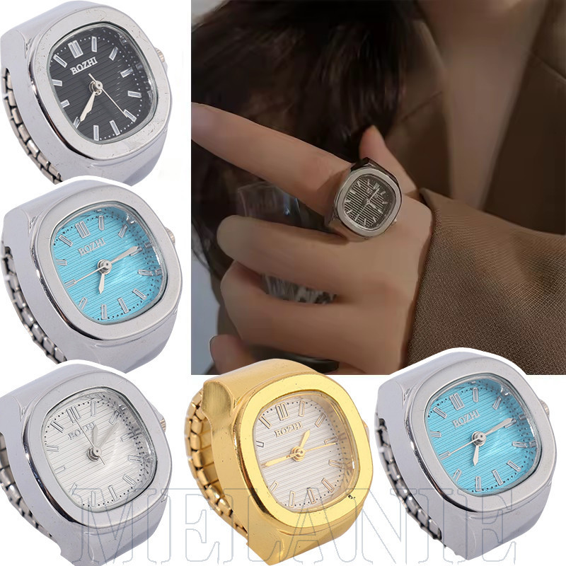 Nhẫn Đồng Hồ Thạch Anh Vuông Mini - Quà Tặng Trang Sức Thời Trang - Dây Đeo Co Giãn Inox - Dành Cho Nam Nữ - Đồng Hồ Mặt Số Nhẫn Đeo Tay - Punk, Gothic, Vintage