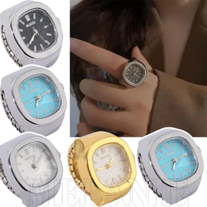Nhẫn Đồng Hồ Thạch Anh Vuông Mini - Quà Tặng Trang Sức Thời Trang - Dây Đeo Co Giãn Inox - Dành Cho Nam Nữ - Đồng Hồ Mặt Số Nhẫn Đeo Tay - Punk, Gothic, Vintage