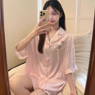 Đồ ngủ Hellokitty Viền hoa Nữ Mẫu mới mùa hè Quần short ngắn tay Phong cách Nhật Bản Bộ đồ mặc nhà học sinh
