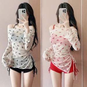 Set bộ đồ bơi bikini 3 chi tiết thiết kế họa tiết nơ trễ vai hottrend phong cách sexy gợi cảm XIMIMI BKN61