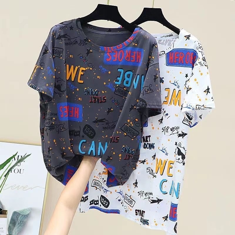 Áo thun ngắn tay nữ dáng rộng mùa hè béo mm Plus Size Cover Belly Top Quần áo nữ