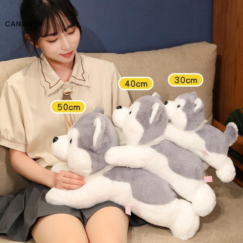 CANAMEK 1 Cái 30 / 40CM Mềm Thú Nhồi Bông Nằm Nâu Thú Cưng Con Chó Con Búp Bê Dễ Thương Husky Chó Sang Trọng Đồ Chơi Cho Quà Tặng Giáng Sinh CSF