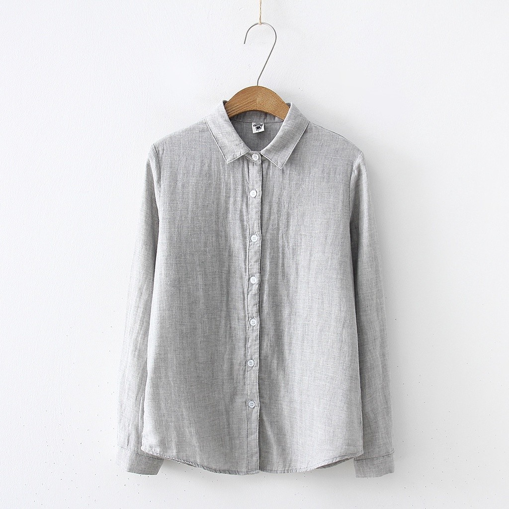 Áo sơ mi nữ Cotton cao cấp, sợi cotton hai lớp, màu trơn, thân thiện da, tay dài