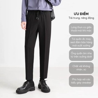 Quần âu nam cạp chun chất vải tuyết hàn co giãn ống suông, quần baggy nam phong cách Hàn Quốc 6502