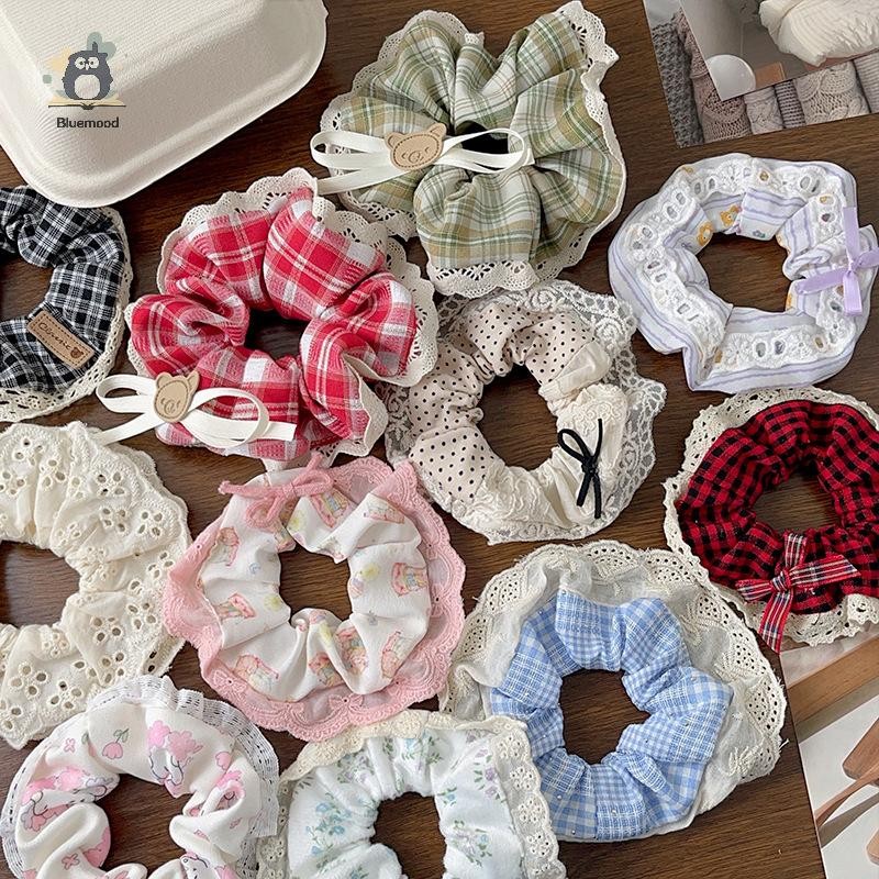 [Bluemood] Nhẫn buộc tóc rộng viền ren in thanh lịch dành cho nữ Cô gái Dây buộc tóc ngọt ngào Dây buộc tóc đa năng dễ thương Phụ kiện tóc thời trang Mới