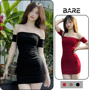 BARE_Đầm Body Ống Trễ Vai, Đầm Thun Ôm Tôn Dáng Ngắn Kiểu Rớt Tay Cho Nữ Gợi Cảm_D064 Women Dress