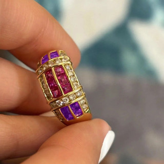 Châu Âu Mỹ ins Phong Cách Mới Đỏ Corundum Tím Nhẫn Kim Cương Nhẫn Nữ