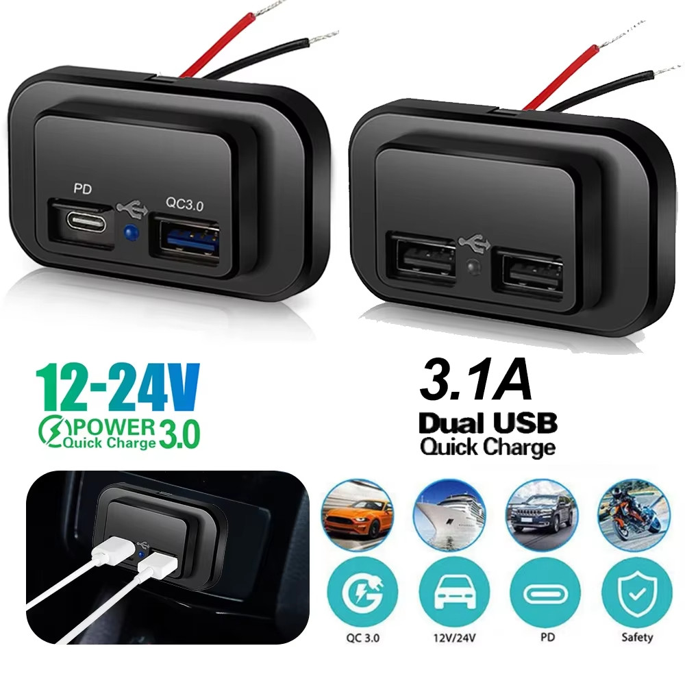 [Sẵn sàng] Sạc nhanh Ổ cắm sạc xe hơi USB kép 12V / 24V 3.1A Ổ cắm sạc USB Bộ chuyển đổi nguồn cho xe máy Người cắm trại Xe tải ATV Thuyền xe RV