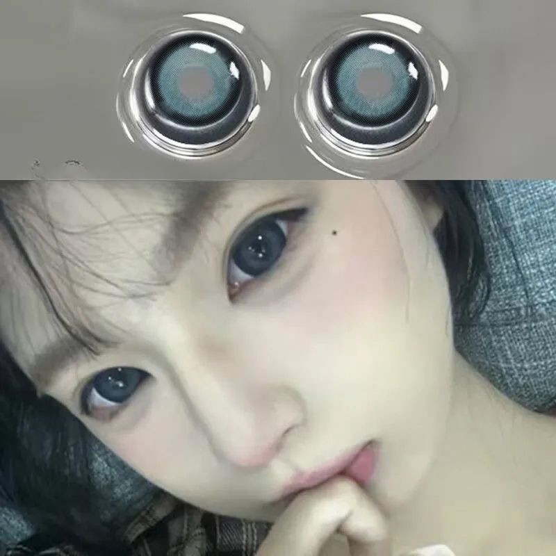 1 cặp (2 chiếc) Ống kính tiếp xúc Black Blue DIA:14.0mm/14.2mm/14.5mm Độ cận thị (0 ~ -6.00) Sử dụng: Ống kính 12 tháng 03