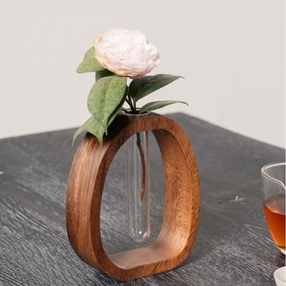 Mandyhome Walnut Hộ Gia Đình Bình Nhỏ Gỗ Chắc Chắn Thủy Tinh Trong Suốt Thủy Canh Hộp Đựng Hoa Thủy Canh Để Bàn Hoa Sắp Xếp Hoa Hoa Arr