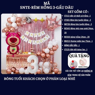 Set Bóng Trang Trí Sinh Nhật Tuổi Meo,tuổi Mão, thôi nôi, 12 con giáp cho bé gái - bé trai SNTE-RÈM HỒNG 3-GẤU DÂU