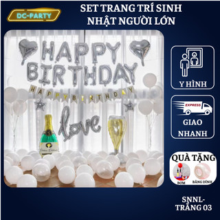 Trang trí sinh nhật cho bé trai bé gái tại nhà ,Set trang trí sinh nhật người lớn màu trắng đen SNNL-TRẮNG 01