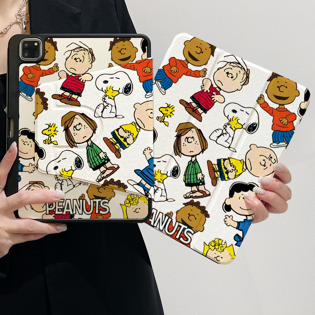Vỏ Snoopy xoay 360 độ gen7 gen8 gen9 10.2 hộp đựng cho iPad2024 air6 11inch 20 / 21Pro11Air3 / 4 / 5 10.9 gen10 2022 Air1 / 2 gen5 gen6 9.7 Vỏ bảo vệ có khe cắm bút