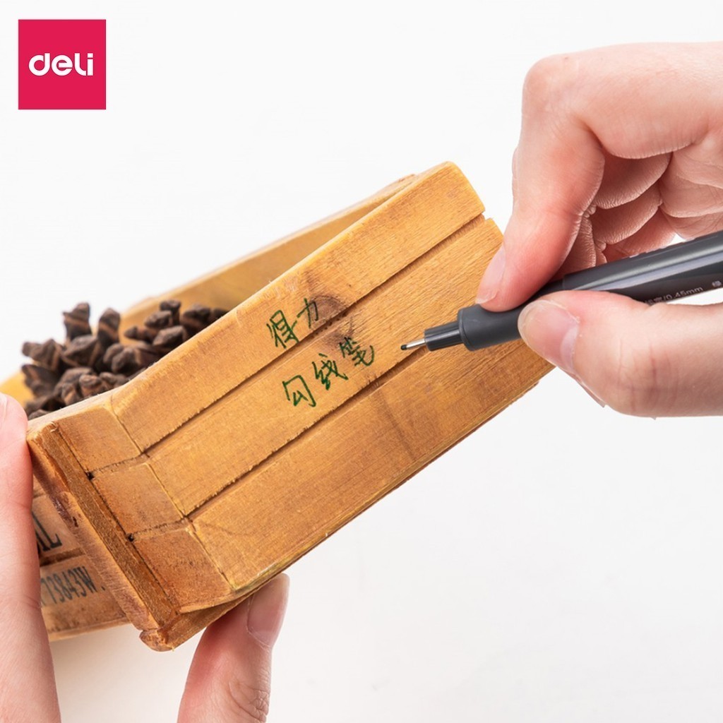 Bộ 9 bút line, lông kim đi nét nhiều màu Deli ngòi bọc kim loại 0.5mm viết caligraphy thư pháp trang trí sổ tay S572