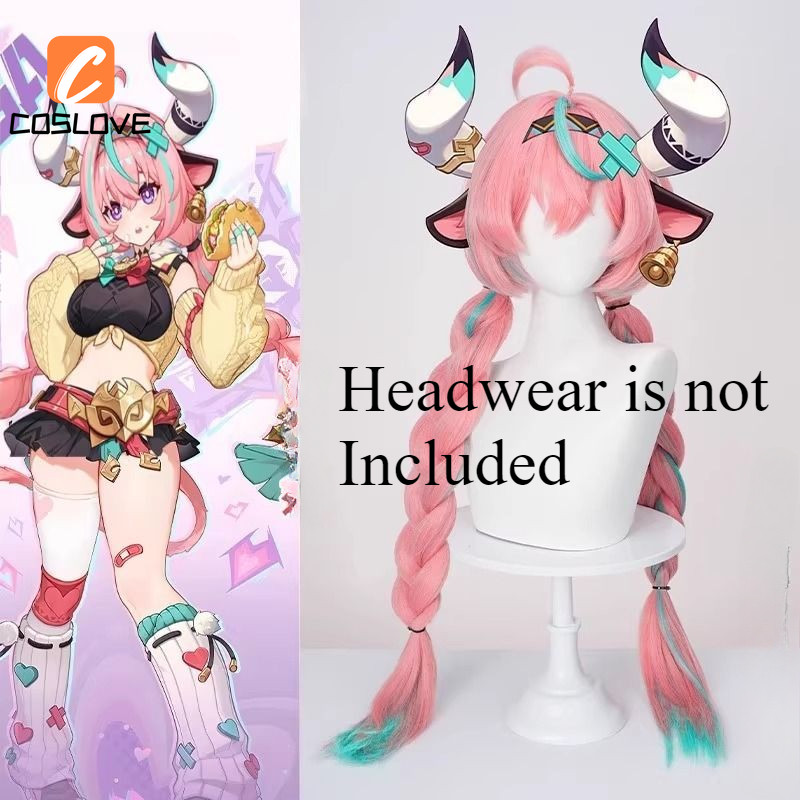 Anime Trò Chơi Genshin Tác Động Varesa Cosplay Tóc Giả Phù Hợp Với Người Phụ Nữ Tóc Xoăn Dài Đuôi Đôi Màu Hồng Tóc Giả Phụ Kiện Tóc