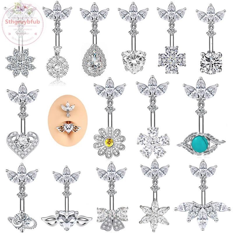 STHB Thời Trang Thép Không Gỉ Trái Tim Hoa Bụng Nút Nhẫn Cubic Zirconia Dễ Thương Rốn Nhẫn Dành Cho Nữ Cơ Thể Xuyên Trang Trí Trang Sức VN