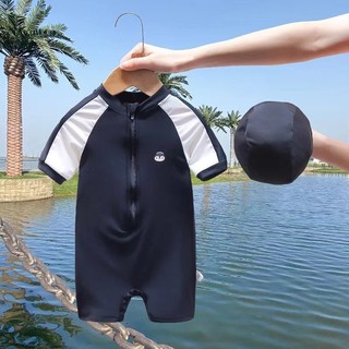 Bộ đồ bơi một mảnh ngắn tay nhanh khô cho bé trai mùa hè, bộ đồ bơi trẻ em kèm mũ, đồ bơi cho trẻ em