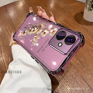 Ốp lưng cho OPPO A79 5G, bốn góc chống rơi, ốp điện thoại mạ điện, thiết kế thẩm mỹ hình cành cây hoa, thiết kế mới, ốp mềm TPU silicone