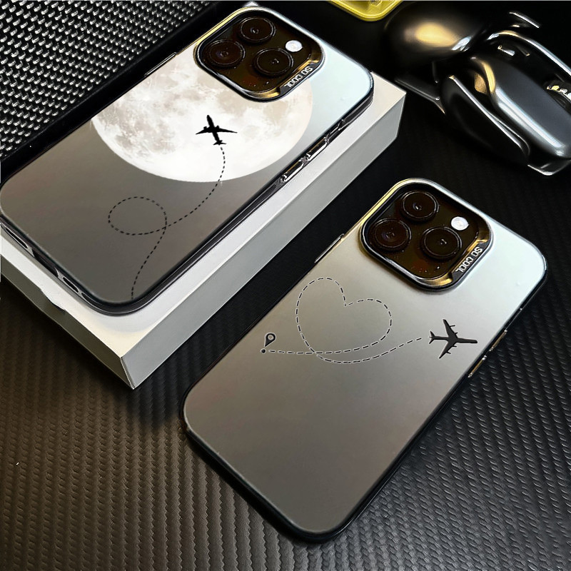 Dành Cho iPhone 16 11 12 13 14 15 Pro Max Cho iPhone 16e XR X XS Max 7 8 Plus SE2020 2022 Mặt Trăng Tình Yêu Máy Bay IMD Kim Loại Cứng Chống Sốc
