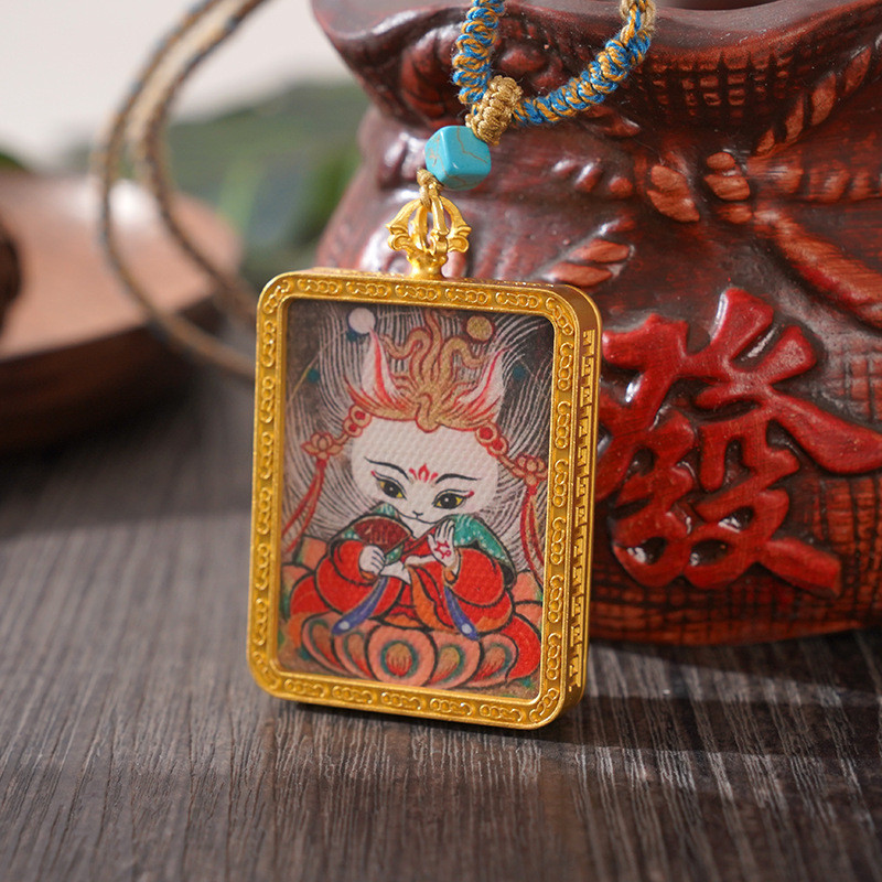 Bùa hộ mệnh Tây Tạng, dây chuyền Ram Thangka, phong cách dân tộc, mặt dây chuyền thần tài đen Manjushri, trang sức sáng tạo văn hóa XHUR