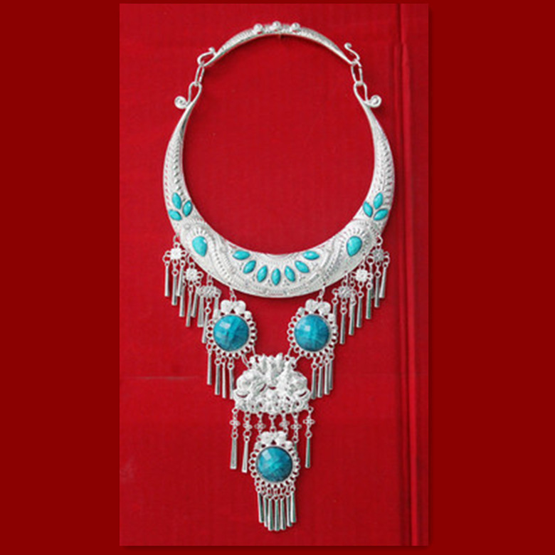 Phong cách dân tộc Miao, cổ điển, choker lớn bằng bạc Miao, phụ kiện múa Miao độc đáo, dây chuyền nữ Q9UW