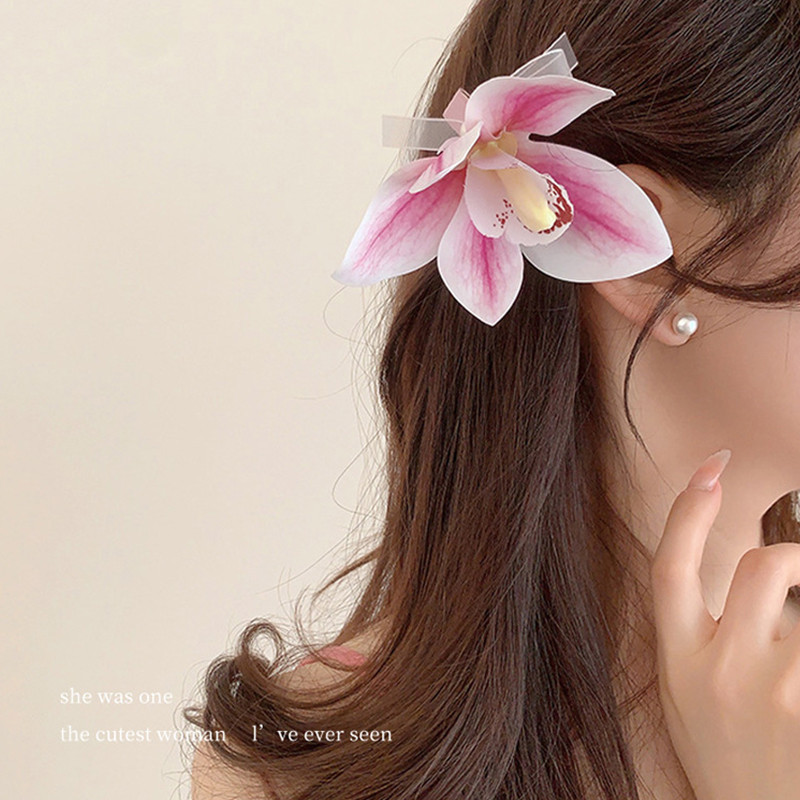 Kẹp tóc hoa ngọt ngào mới với kẹp bên nhỏ tươi phụ kiện tóc cao cấp dành cho nữ